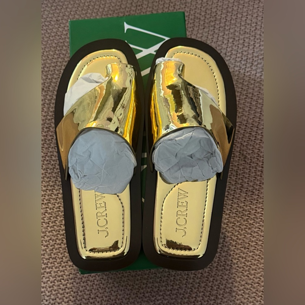 J. Crew Toe-ring slide sandals in metallic leather Size 7.5